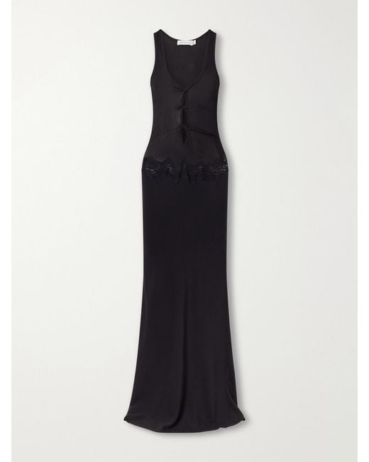 Christopher Esber Black Verner Cut-Out Ribbed-Detail Lace-Trimmed Jersey Midi Dress