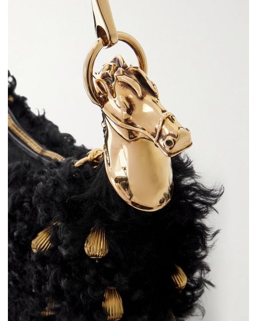 Chloé Black Chain Horse Embellished Shearling Shoulder Bag