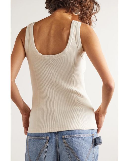 Bottega Veneta Natural Button-Embellished Ribbed Stretch-Cotton Tank Top