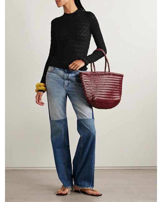 Sea Black Ruby Ruffled Metallic Pointelle-Knit Top