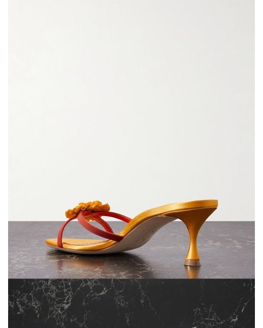 Manolo Blahnik Multicolor Paliss 50 Appliquéd Grosgrain Mules