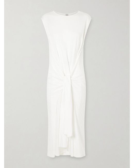 Totême White Tie-Detailed Cotton Midi Dress