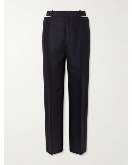 Jil Sander Blue Cut-Out Grain De Poudre Wool And Mohair-Blend Straight-Leg Pants