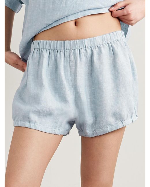 Suzie Kondi Blue Hera Bloomers Linen-Chambray Shorts