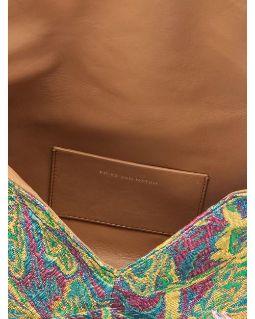 Dries Van Noten Green Embellished Floral-Jacquard Clutch