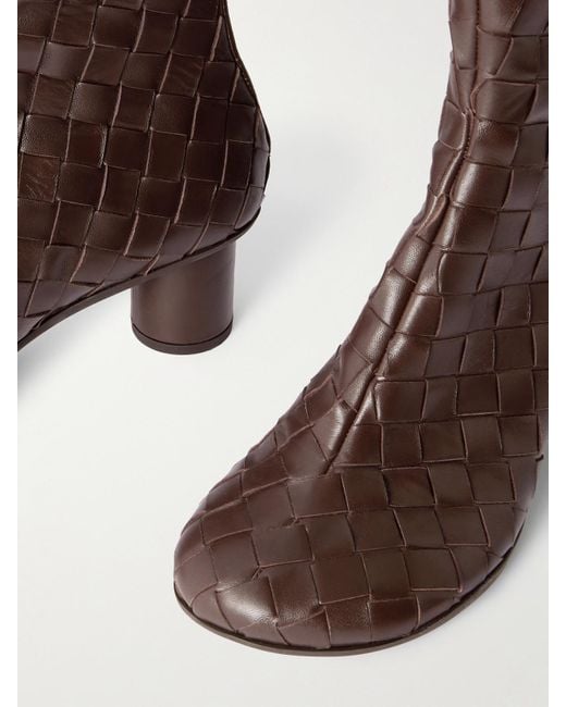 Bottega Veneta Brown Atomic Intrecciato Leather Ankle Boots