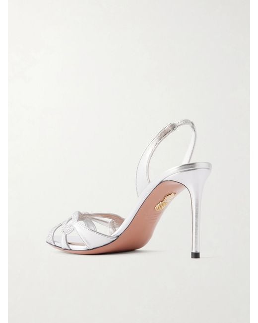 Aquazzura Natural Ribbon Kiss 85 Crystals-Embellished Leather Sandals