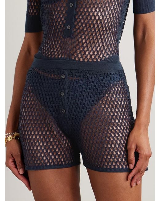 Kiki de Montparnasse Blue Crocheted Silk Shorts