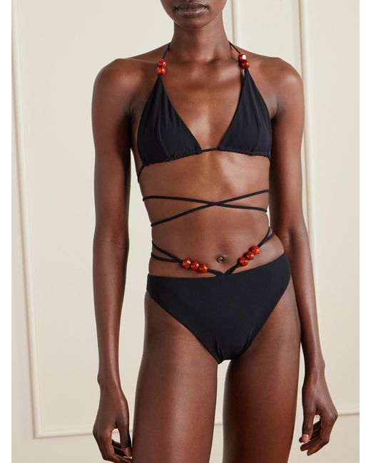 Magda Butrym Black Bead-Embellished Bikini Briefs