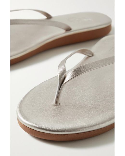 Ancient Greek Sandals White Saionara Zehensandalen Aus Metallic-Leder