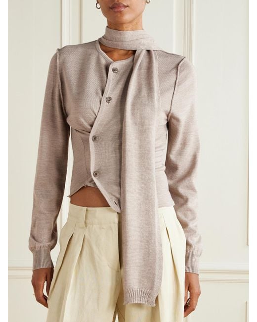 Lemaire Natural Asymmetric Wool-Blend Cardigan