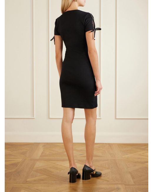 Burberry Black Tie-Detailed Ribbed Stretch-Cotton Jersey Mini Dress