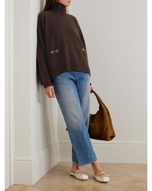 Gucci Brown Horsebit-Detailed Wool And Cashmere-Blend Turtleneck Sweater