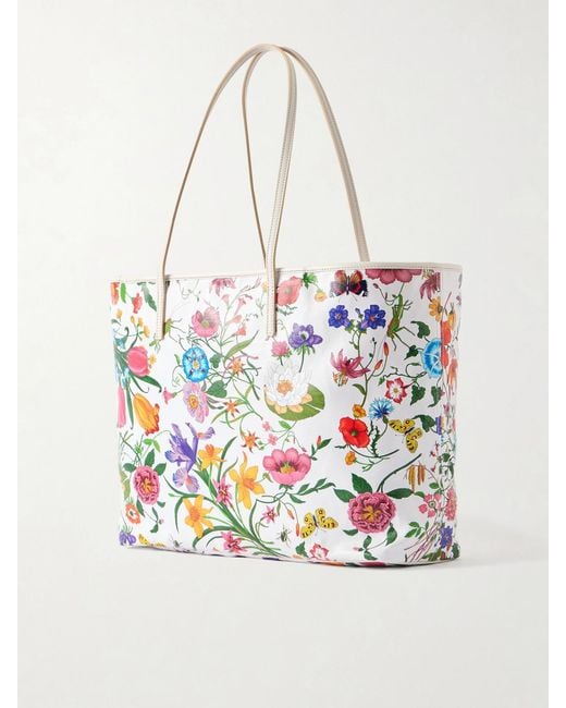Gucci Multicolor Leather-Trimmed Floral-Print Coated-Canvas Tote