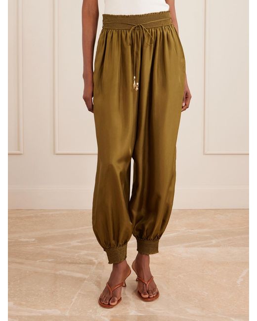 Zimmermann Green Mahon Silk Tapered Pants