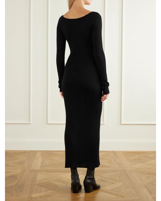 LeKasha Black Ternil Ribbed Cashmere Maxi Dress