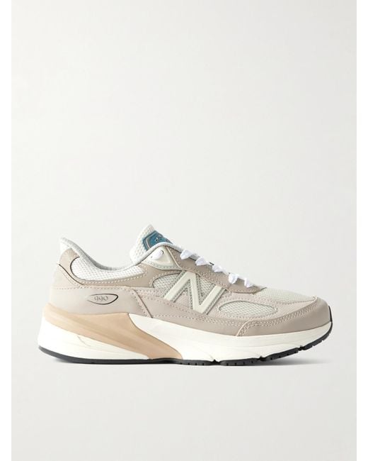 New Balance White 990V6 Leather-Trimmed Mesh Sneakers