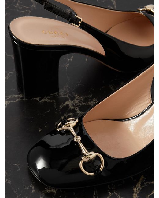Gucci Black Horsebit Patent Slingback Pump