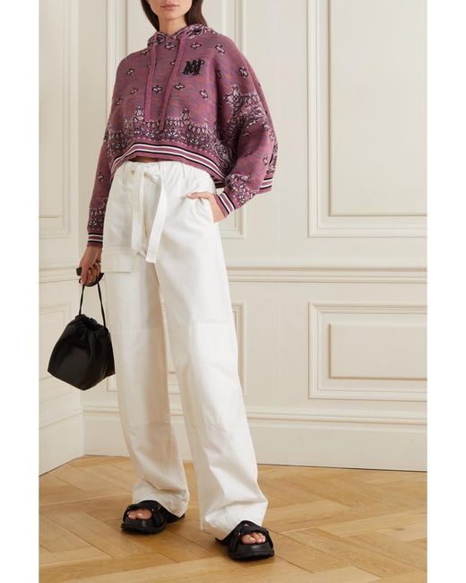 Amiri Cropped Embroidered Space-Dyed Cotton-Jacquard Hoodie