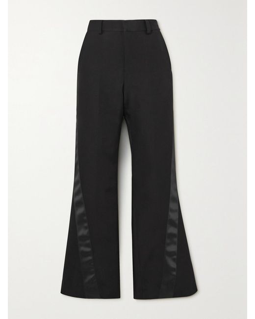 Sacai Black Satin-Trimmed Silk And Cotton-Blend Flared Pants