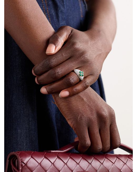 Yvonne Léon Natural Mini Bague Dôme Trèfle 9-Karat And, Malachite And Diamond Ring