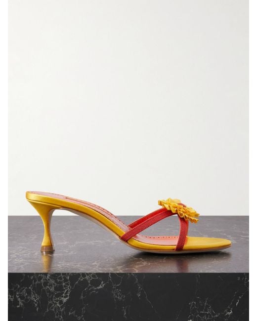 Manolo Blahnik Multicolor Paliss 50 Appliquéd Grosgrain Mules
