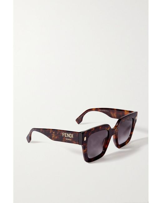 Fendi Brown Roma Oversized Square-Frame Tortoiseshell Acetate Sunglasses