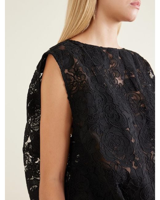 Simone Rocha Black Cropped Floral-Embroidered Lace Blouse