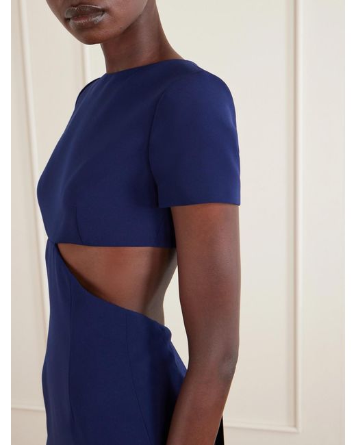 Carolina Herrera Blue Bow-Embellished Cut-Out Crepe Midi Dress