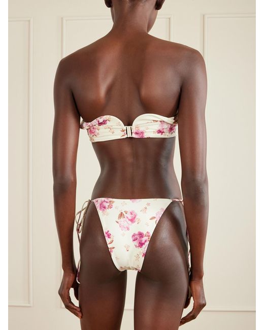 Magda Butrym Pink Appliquéd Floral-Print Bikini Top
