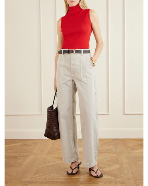FRAME White The Bow Cargo High-Rise Wide-Leg Barrel Jeans