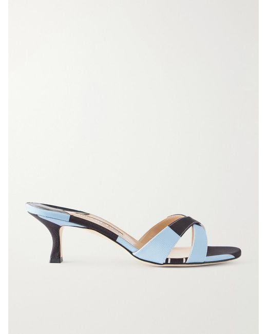 Manolo Blahnik Natural Emilia Wickstead Callamu 50 Striped Grosgrain Mules