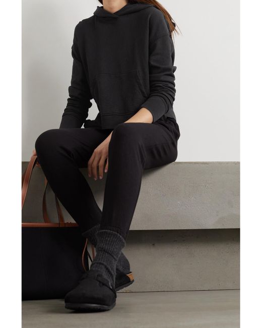 James Perse Black Cropped Cotton-Jersey Hoodie