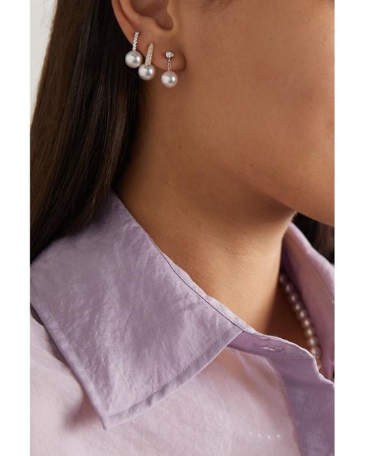 Mikimoto Natural 18-Karat, Pearl And Diamond Earrings