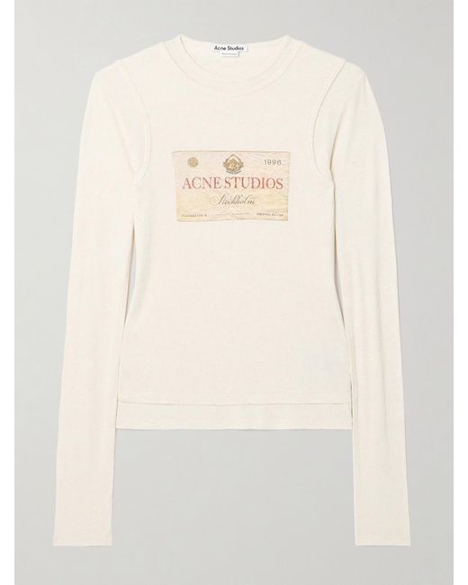 Acne Natural Mehrlagiges Oberteil Aus Geripptem Jersey Aus Einer Modal-Leinenmischung Mit Print