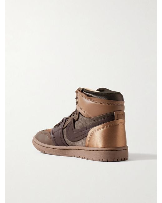 Nike Brown Air Jordan 1 High Satin-Trimmed Leather And Twill Sneakers