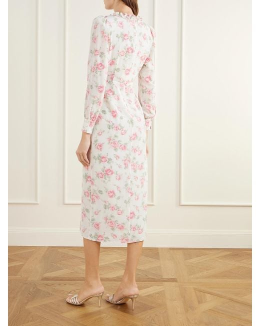 Alessandra Rich White Floral-Print Wrap Silk Midi Dress