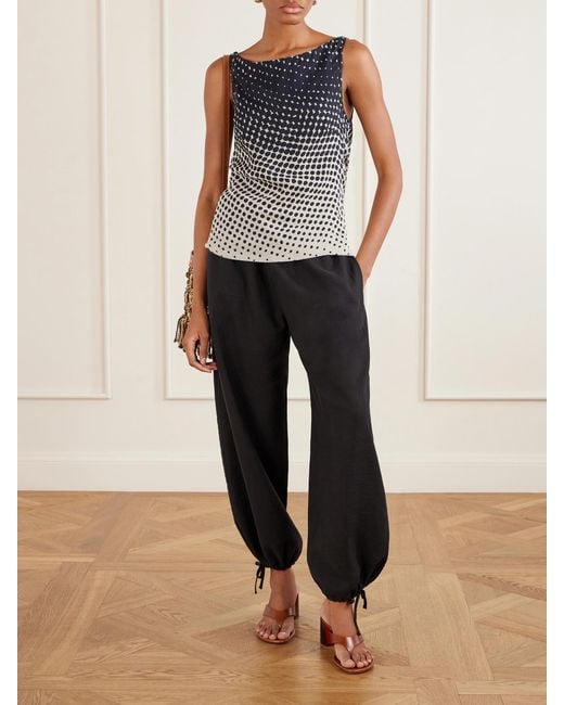 Christopher John Rogers Blue Halftone Wiggle Dot Printed Crinkled-Chiffon Top