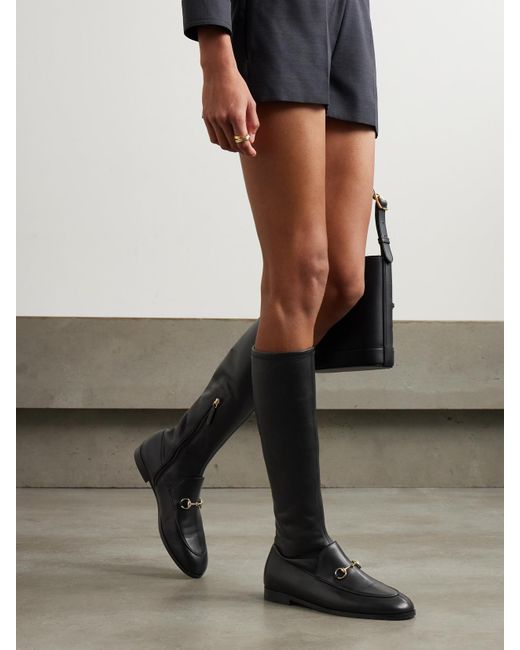 Gucci Black Jordaan Kniehohe Stiefel Aus Leder Mit Horsebit-Detail