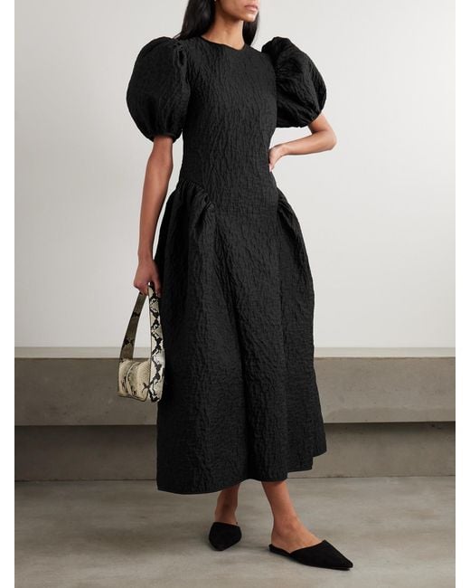 CECILIE BAHNSEN Black Bali Cutout Matelassé Midi Dress