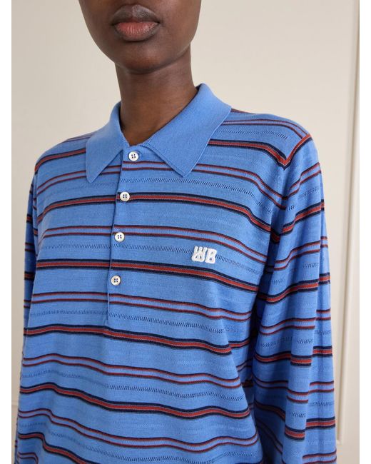 Wales Bonner Blue Striped Wool And Cotton Polo Shirt