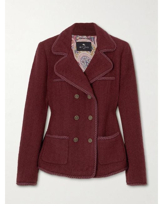 Etro Red Double-Breasted Wool-Blend Tweed Jacket
