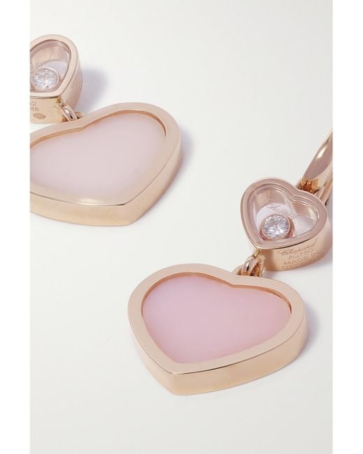 Chopard Pink Happy Hearts 18-Karat Rose, Opal And Diamond Earrings