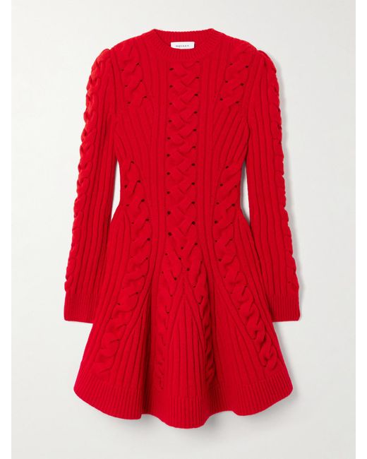 McQueen Ribbed And Cable-Knit Wool And Cashmere-Blend Mini Dress in Red |  Lyst