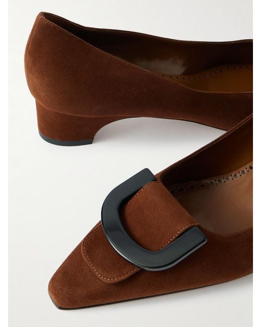 Manolo Blahnik Brown Beti 30 Embellished Suede Pumps