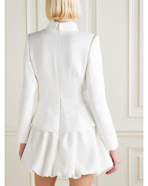 Self-Portrait White Layered Crystal-Embellished Bouclé-Tweed Mini Dress