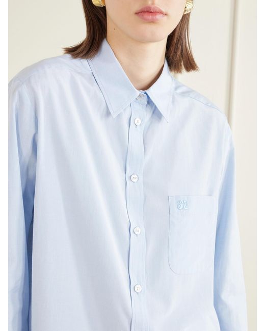 Blazé Milano Blue Pajot Anabas Embroidered Silk And Cotton-Blend Poplin Shirt