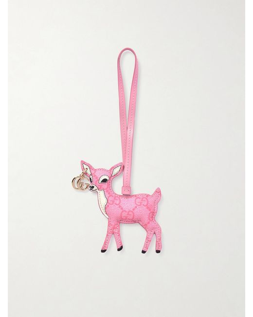 Gucci Pink Embellished Leather-Trimmed Coated-Canvas Bag Charm
