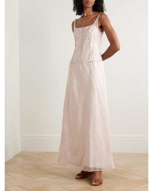 Staud White Greta Button-Embellished Silk-Organza Maxi Dress