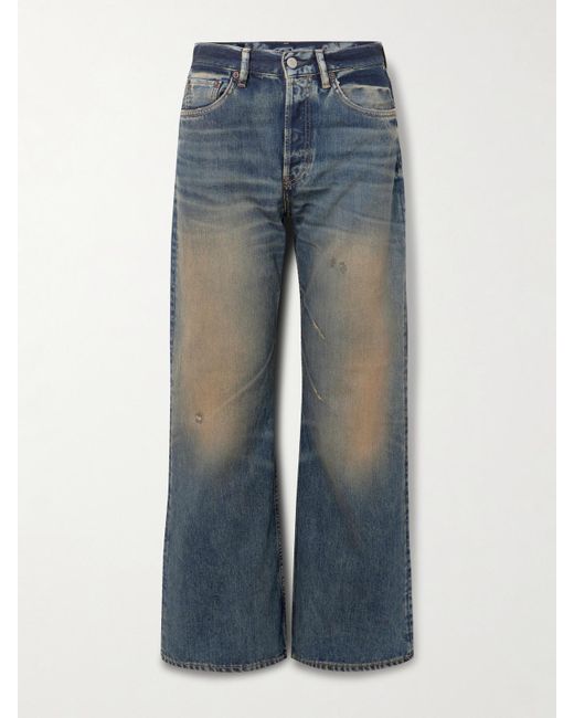 Acne Blue 2021 Distressed Mid-Rise Flared Organic Jeans